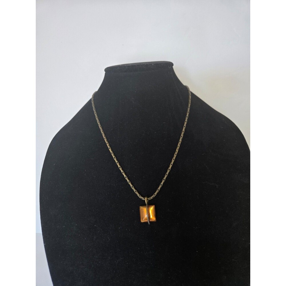 Bronze Tone Necklace with Faux Amber Pendant